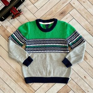 WORN ONCE Janie and Jack Green/Gray Crewneck Nordic Fair Isle Sweater